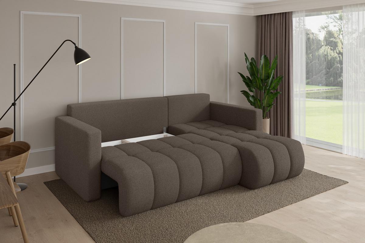 ECKSOFA mit Schlaffunktion Ottomane Rechts GARD-L 226x146x85 Braun Bouclé - Schwarz/Braun, Holzwerkstoff/Kunststoff (226/146cm) - ALTDECOR
