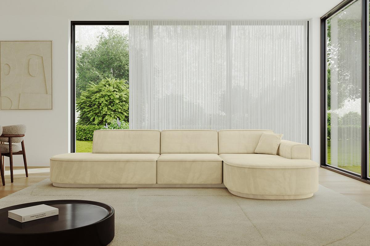 ECKSOFA Ottomane Rechts MARI-L2-v3 - 328x171x83 cm Beige Velours - Beige/Schwarz, Holzwerkstoff/Kunststoff (171/328cm) - ALTDECOR