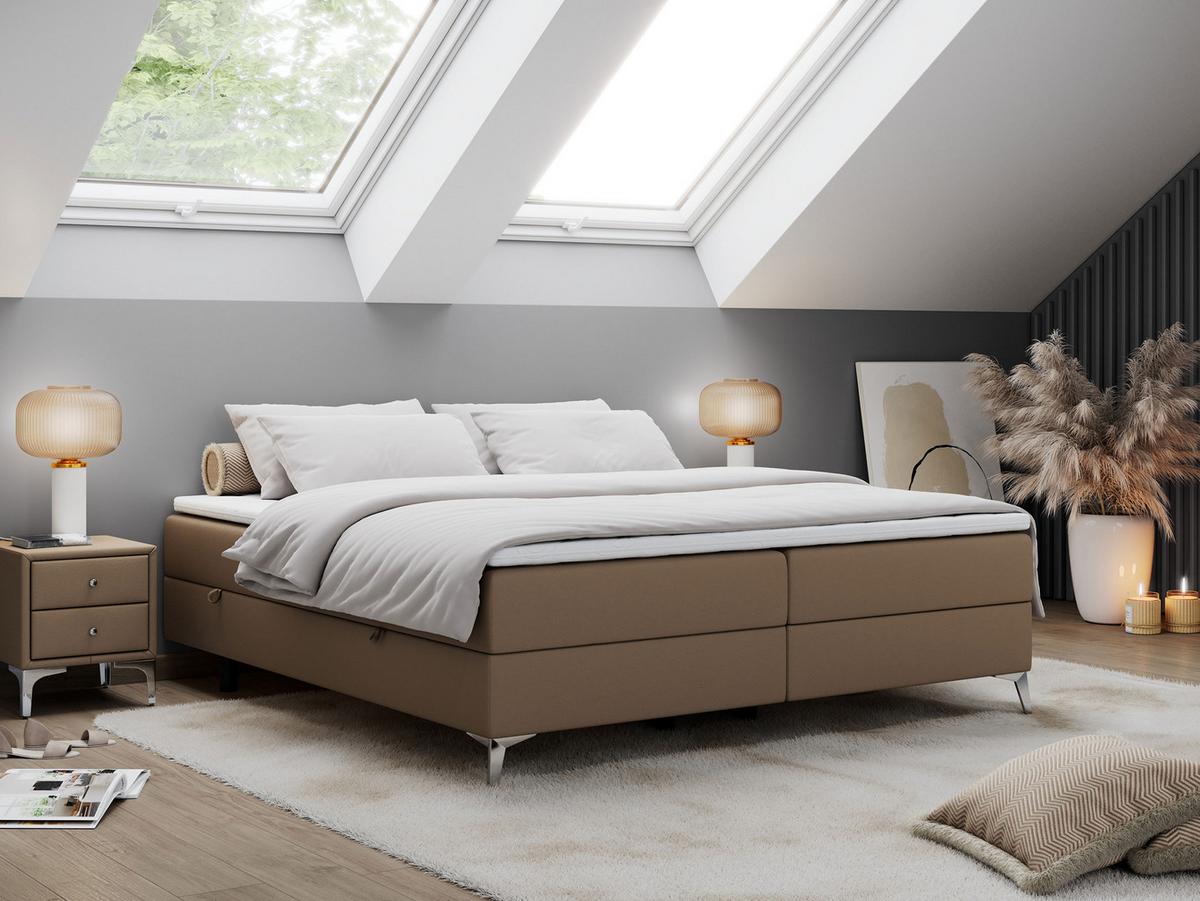 BOXBETT LESS 200/200 Braun Kunstleder - H4 - Braun, Holz/Textil (200/200cm) - MKS