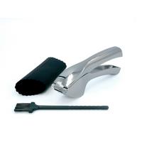 KNOBLAUCHPRESSE mit Silikonschäler und Reinigungsbürste (3-tlg.) - Silberfarben, Metall (15.5cm) - Intirilife