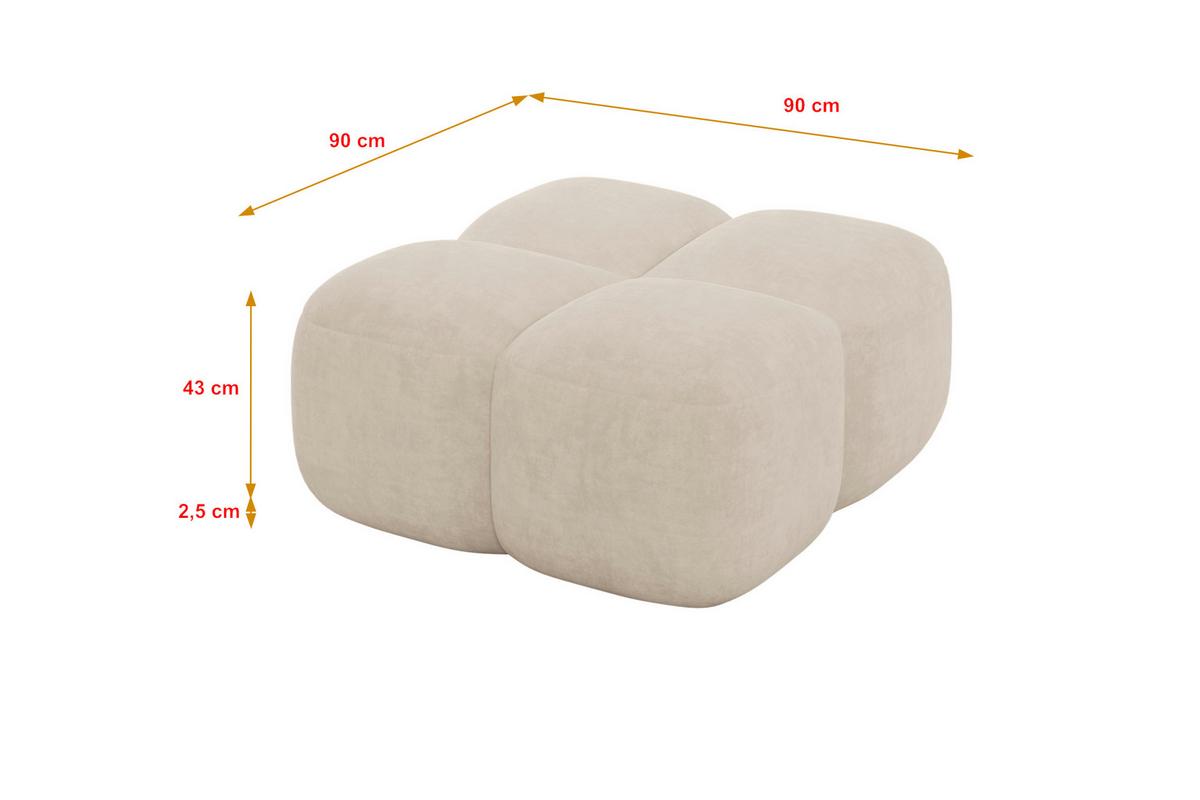 POUF Miko-Puf 90x90x45 cm Beige Velours Modular Sitzhocker - Ecru/Schwarz, Holzwerkstoff/Kunststoff (90/43/90cm) - ALTDECOR