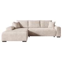 ECKSOFA Nelly mit Bettkasten und Schlaffunktion, Cordstoff in L-Form - Creme, Textil (270/185cm)