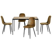 ESSZIMMER SET – 1 Tisch + 4 Stühle – Holzoptik & Wildleder - Braun, Holzwerkstoff/Metall (120/75/80cm) - Urban Meuble