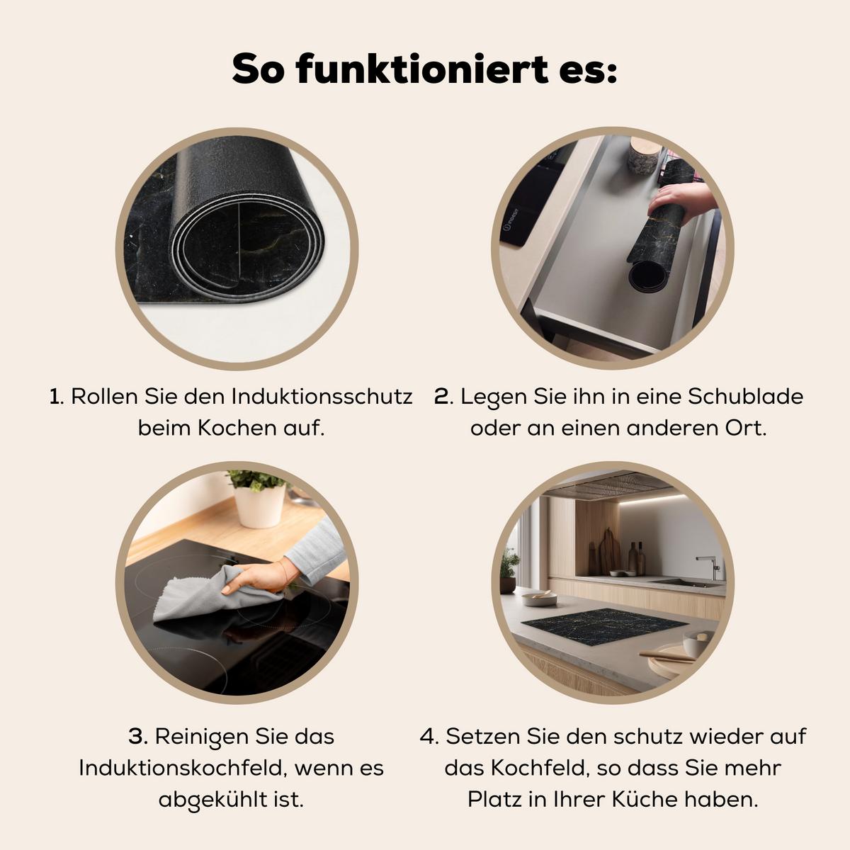 HERDABDECKPLATTE Marmor - Schwarz - Gold - Grau - Marmorstruktur Abdeckung Ceranfeld 59x51 cm - Goldfarben, Kunststoff (59/51/0.2cm) - MuchoWow