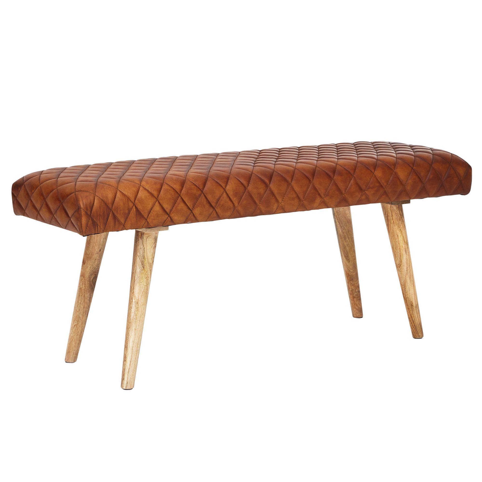 SITZBANK – Leder/Massivholz, 115x53x38 cm, Braun, ohne Lehne - Braun, Leder/Holz (115/53/38cm) - KADIMA DESIGN