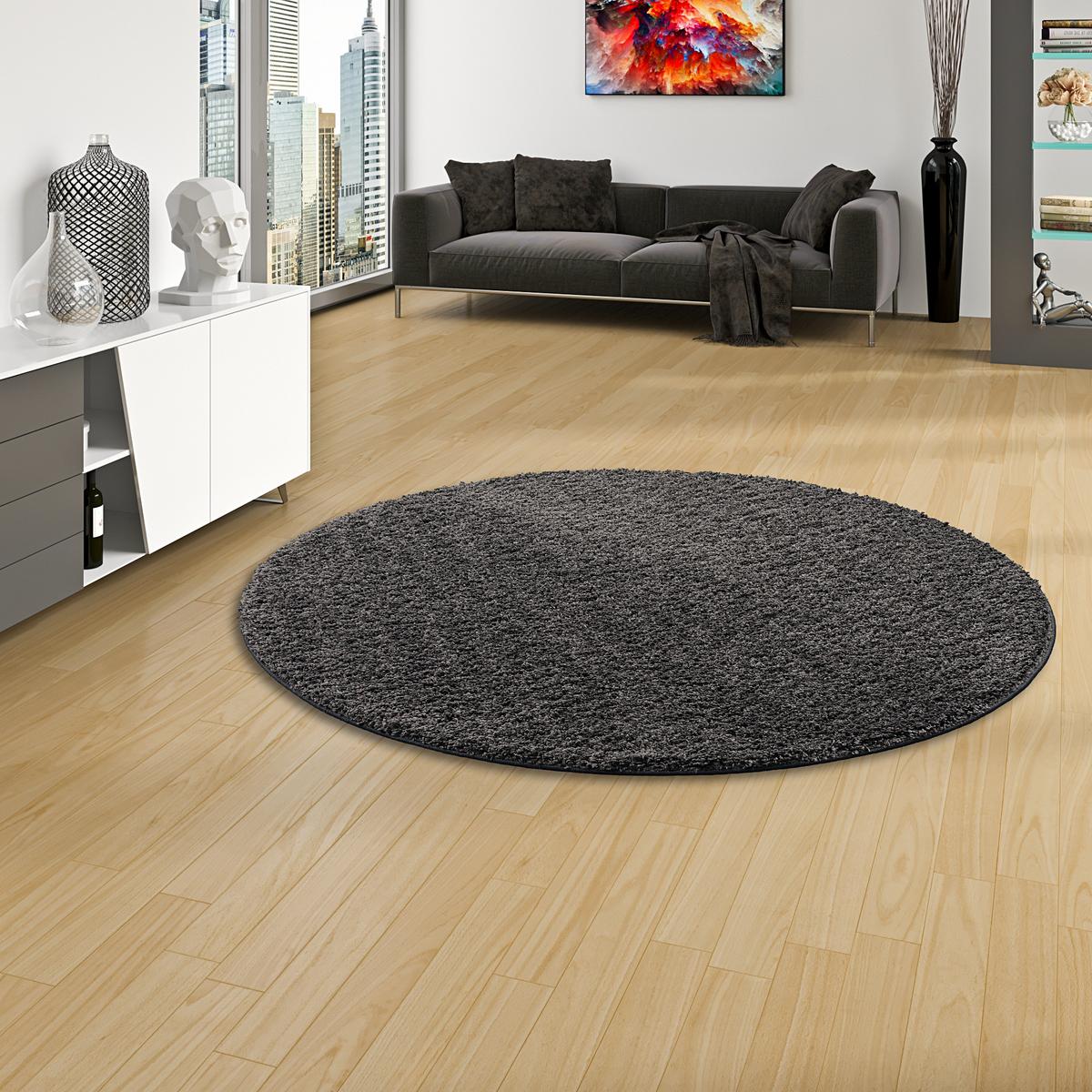 LUXUS HOCHFLOR LANGFLOR TEPPICH MILANO RUND - Anthrazit, Textil (160/160cm) - Snapstyle