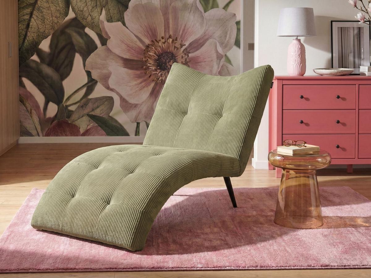 CHAISELONGUE Cord Grün Quilly - Schwarz/Grün, Textil (83/97/153cm) - Beliani