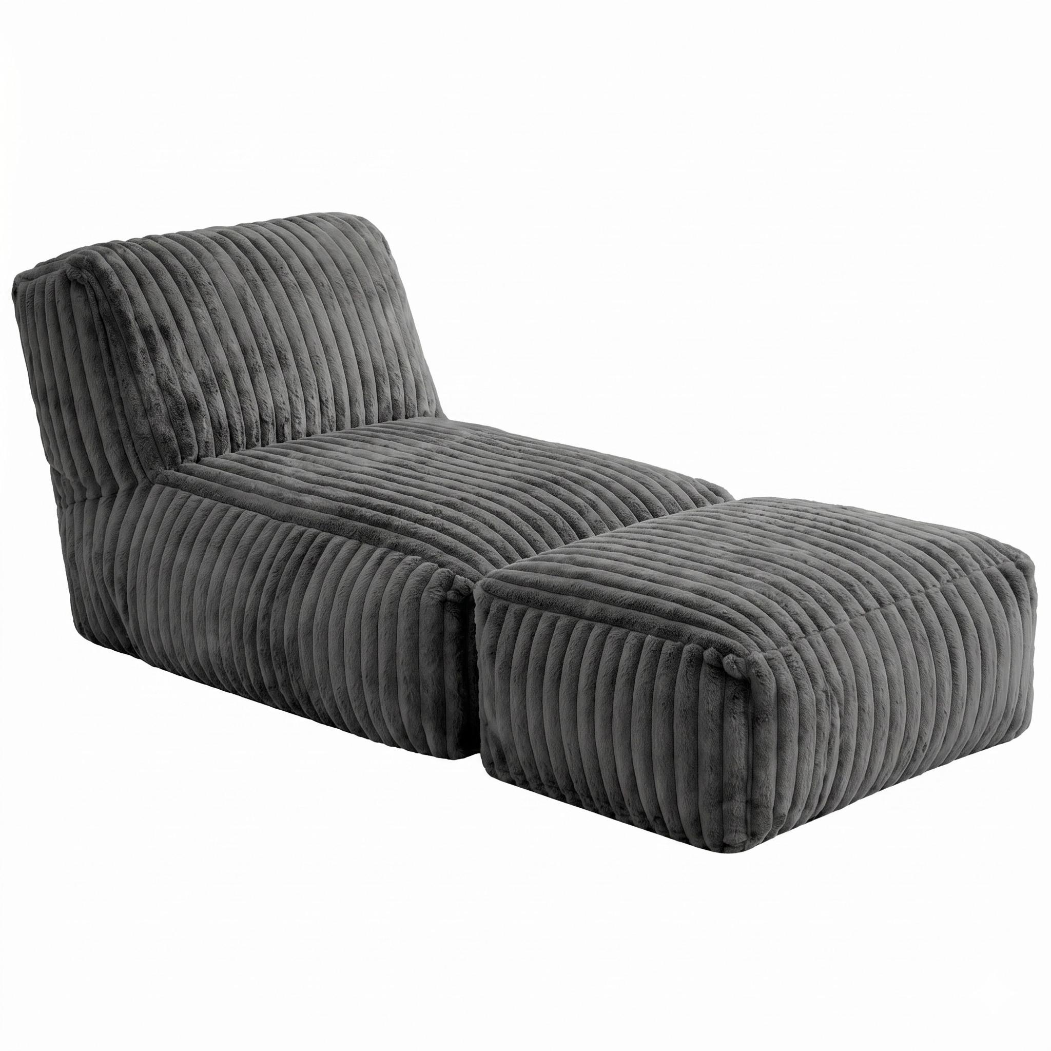 SESSEL MIT HOCKER aus Kordsamt modular und ergonomisch gepolstert - Dunkelgrau, Textil (160/66/80cm) - Urban Meuble