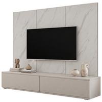TV-LOWBOARD kaschmir, Marmor weiß 180 cm, TV Unterschrank Set mit Wandpaneel und Push-to-Open - Kaschmir/Weiß, Holzwerkstoff (180/155/45cm) - Inn.Furn