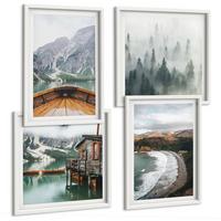 BILDER SET 4er Set - 50x50 cm & 40x60 cm Weißer Rahmen - Berge, See, Boot, Nebel, Strand - Weiß, Kunststoff (50/50cm) - TULUP