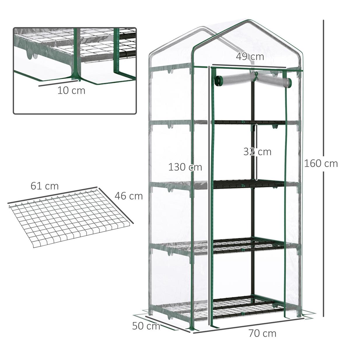 FOLIENGEWÄCHSHAUS, Transparent, PVC, Stahl - Transparent, Kunststoff (50/160/70cm) - Outsunny