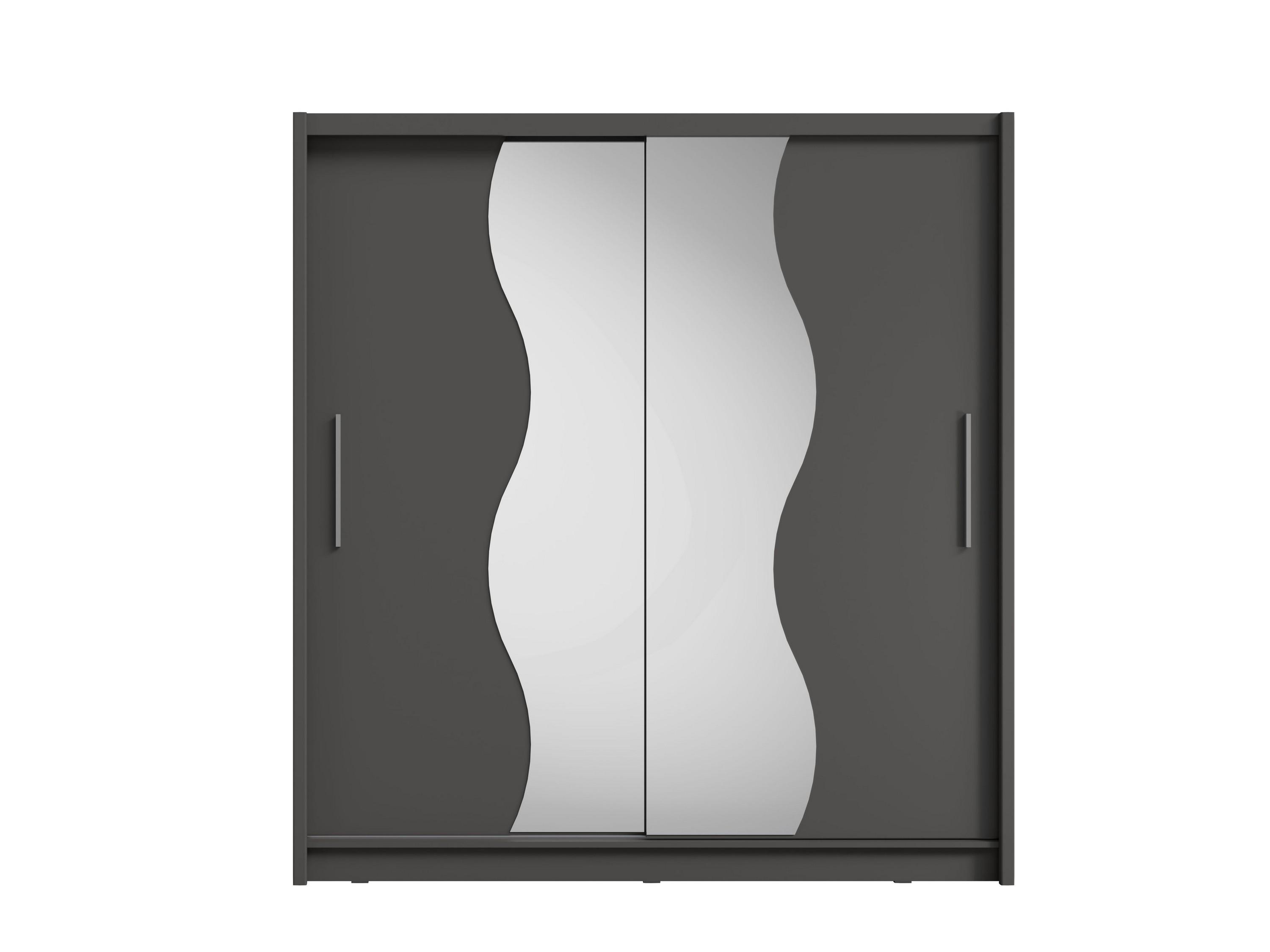 SCHWEBETÜRENSCHRANK RANOR 200/215/62,5cm 2-türig mit Spiegel Grau - Grau, Holzwerkstoff (200/215/62.5cm) - MASSENO
