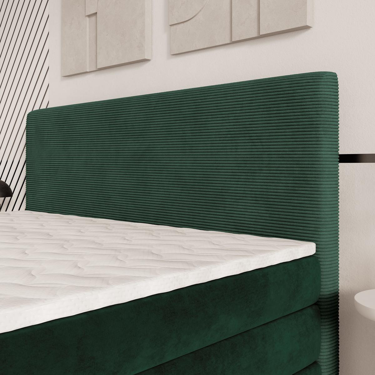 BOXSPRINGBETT MATERN 180x200 cm mit Matratze und Topper - Grün - Grün, Holz (180/200cm) - MASSENO