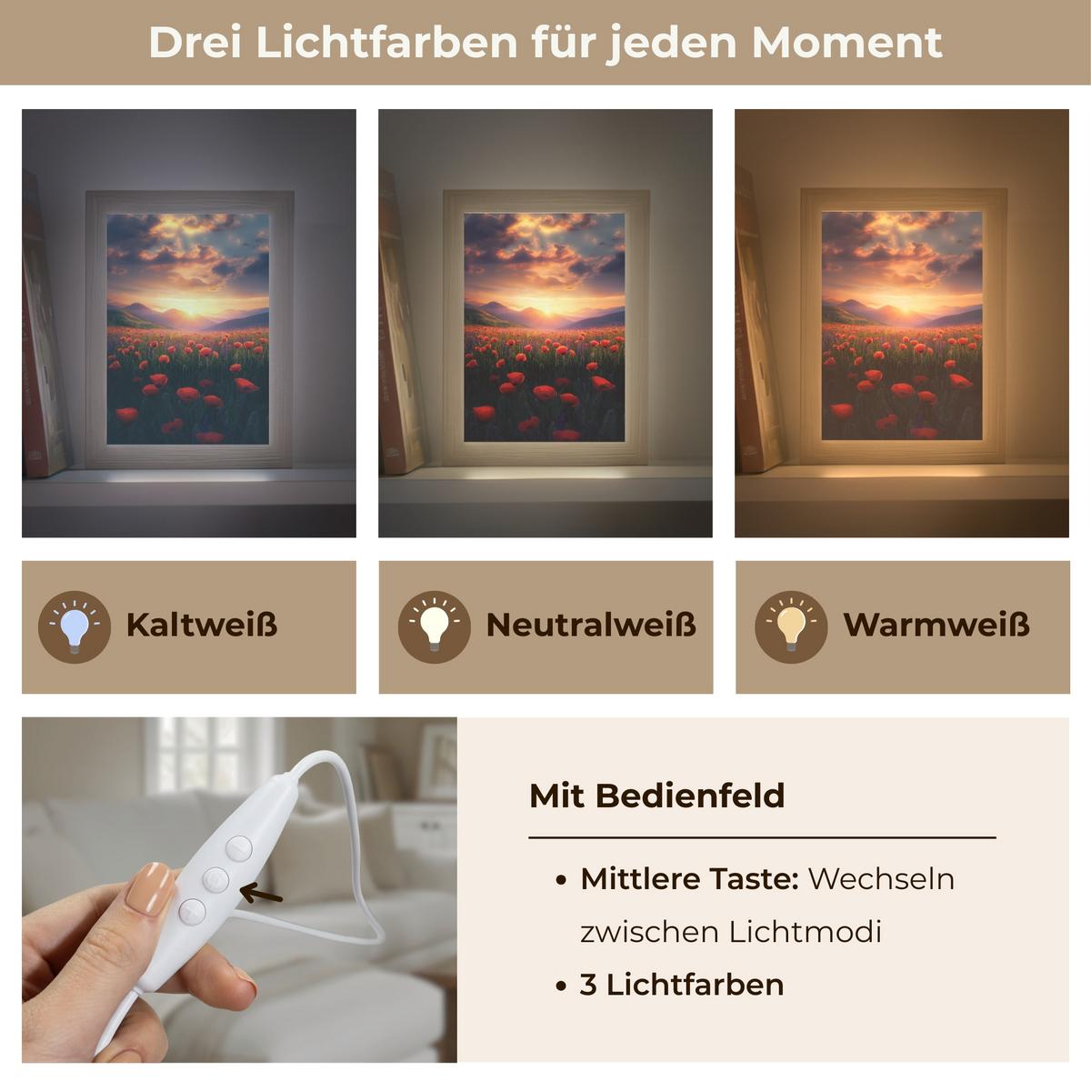 TISCHLEUCHTE Landschaft - Sonnenuntergang - Blumenfeld 15x20 cm - Dunkelblau, Holzwerkstoff (8/15/20cm) - OnlyWow