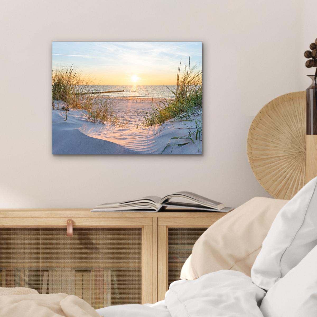 METALLBILD Strand - Sonne - Düne - Gras - Sand - Horizont 40x30 cm - Hellblau, Metall (40/30cm) - MuchoWow