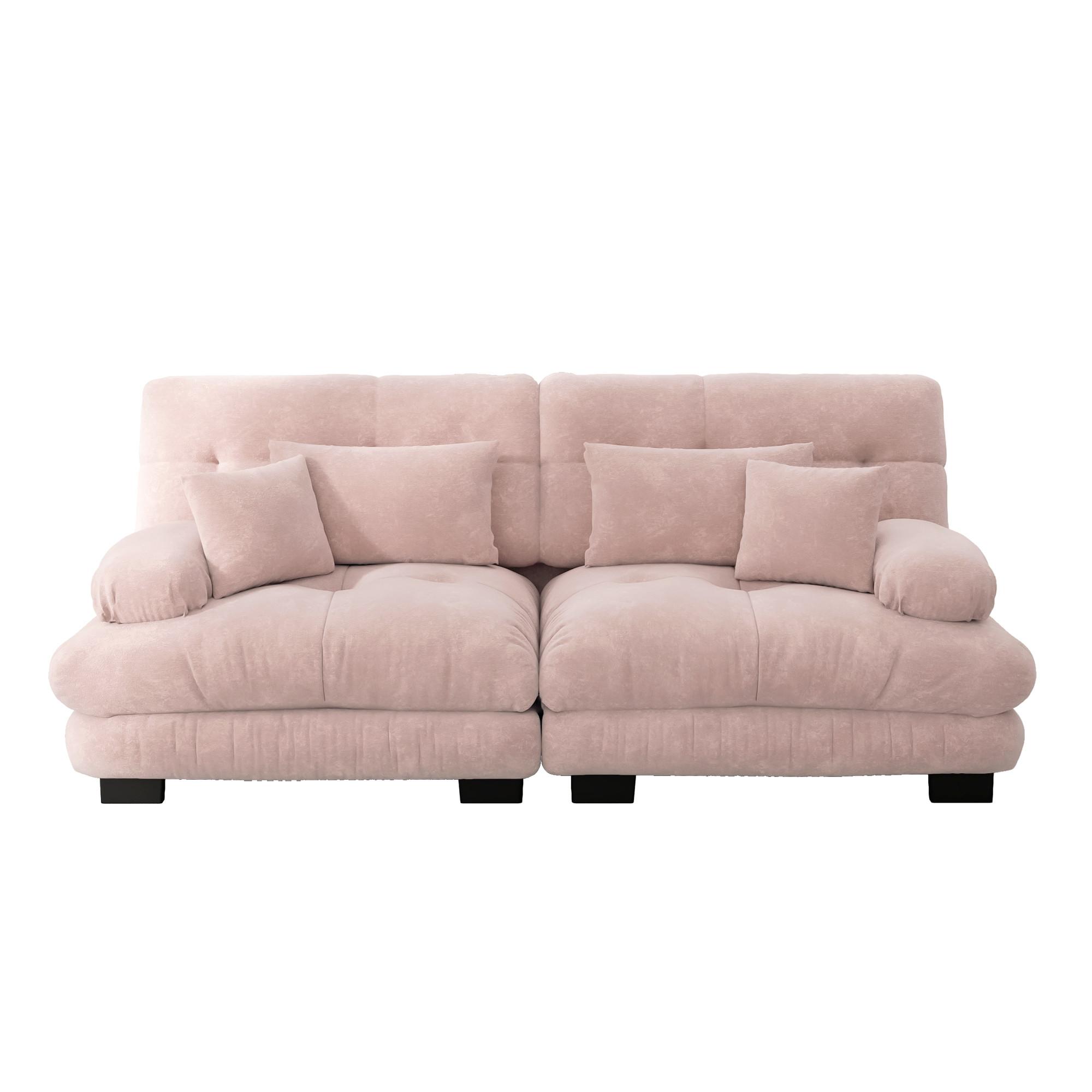 2-SITZER SOFA chenille rosa mit 4 kissen & modularem design - Pink, Textil (220/81/77cm) - Urban Meuble