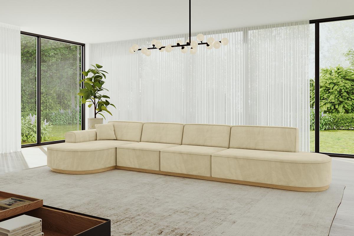 ECKSOFA Ottomane Links MARI-L3-v2 - 413x171x83 cm Beige Velours - Beige, Holzwerkstoff/Textil (413/171cm) - ALTDECOR