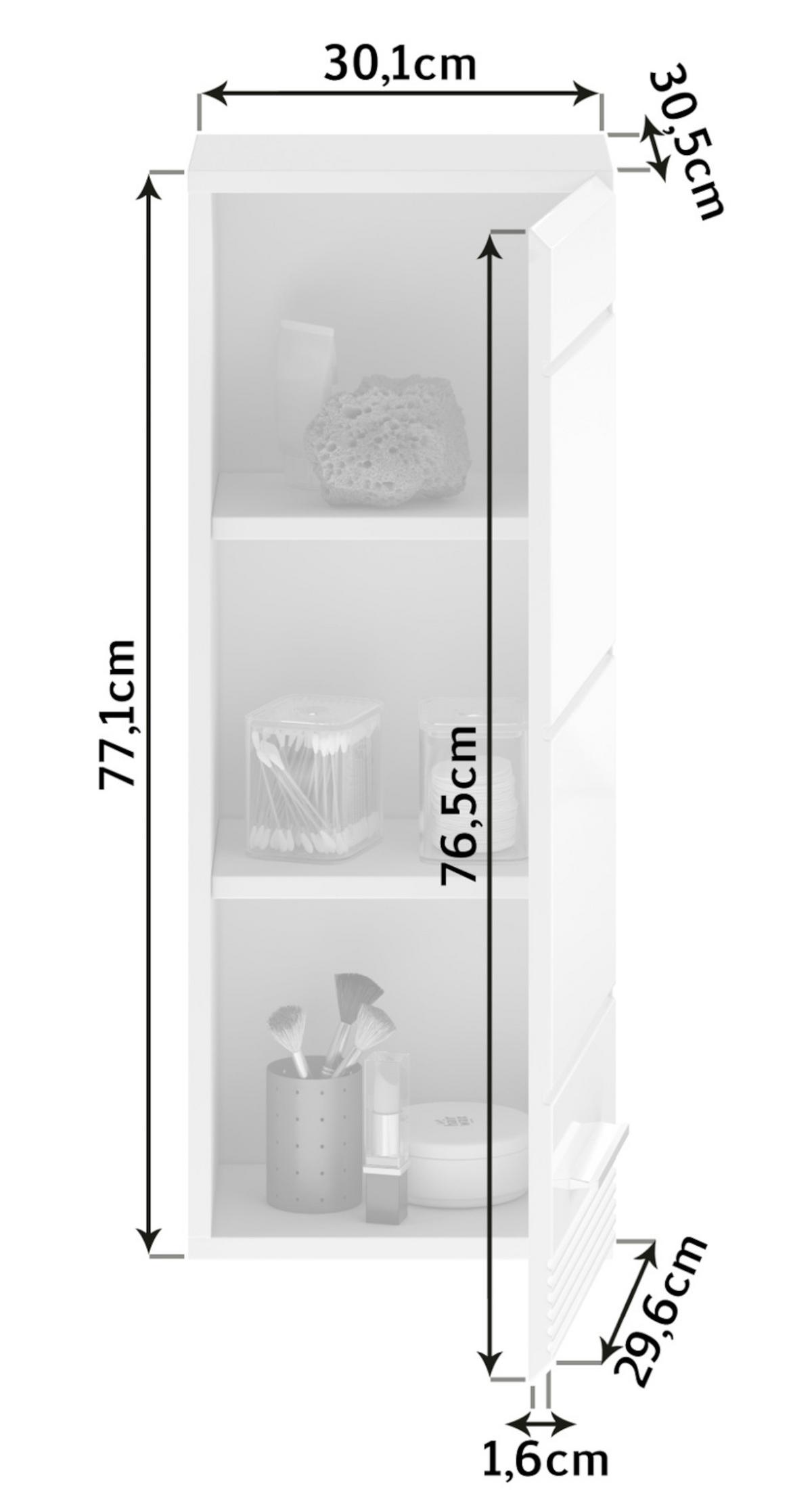 HÄNGESCHRANK, weiß Hochglanz, 30 x 77 cm, Badschrank - Weiß Hochglanz/Silberfarben, Holzwerkstoff/Kunststoff (30/77/23cm) - Inn.Furn