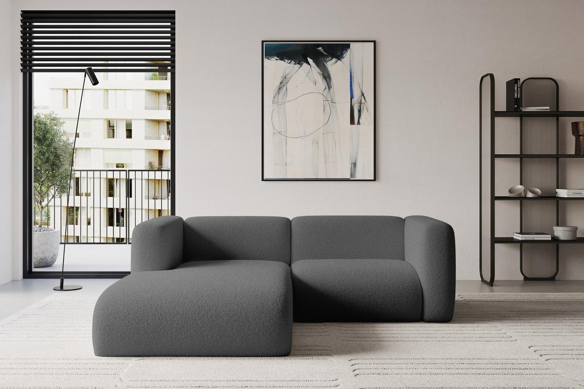 ECKSOFA Ottomane Links MIRA-L1 227x179x89 Grau Bouclé - Platinfarben/Schwarz, Holzwerkstoff/Kunststoff (227/179cm) - ALTDECOR