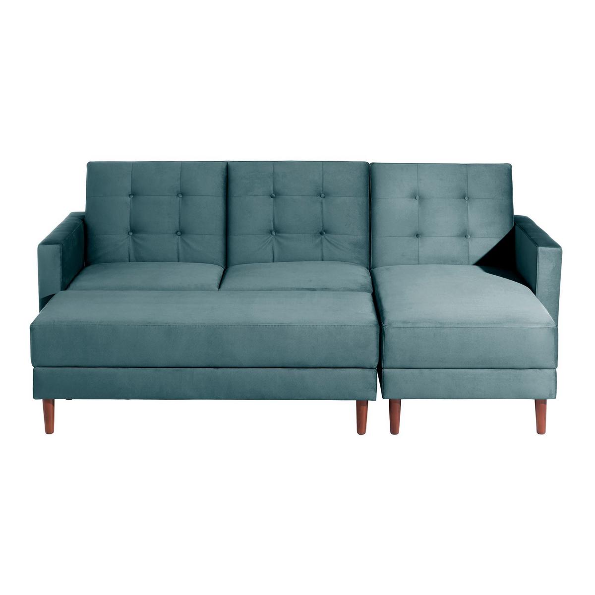 FUNKTIONSSOFA mit Hocker Katunia Samtvelours azur - Aubergine, Kunststoff (222/92/144cm) - 58aufmkessel