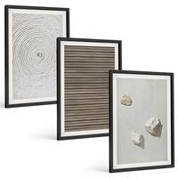 BILDER SET 3er Set - 40x60 cm Schwarzer Rahmen - Natürliche Texturen Holz Stein - Schwarz, Kunststoff (40/60cm) - TULUP