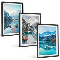 BILDER SET 3er Set - 40x60 cm Schwarzer Rahmen - Spiegelung der Boote auf Bergseen - Schwarz, Kunststoff (40/60cm) - TULUP