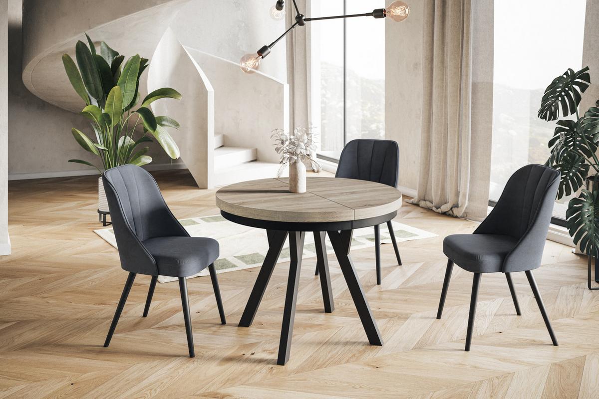 RUNDER Esstisch ausziehbar – Moderner Wohnzimmertisch und Küchentisch – Tisch mit Stabile Konstruktion, Durchmesser 100 cm - 200 cm - Farbe Sonoma - Schwarz/Braun, Holzwerkstoff (100/100/77cm) - Alpi-Möbel