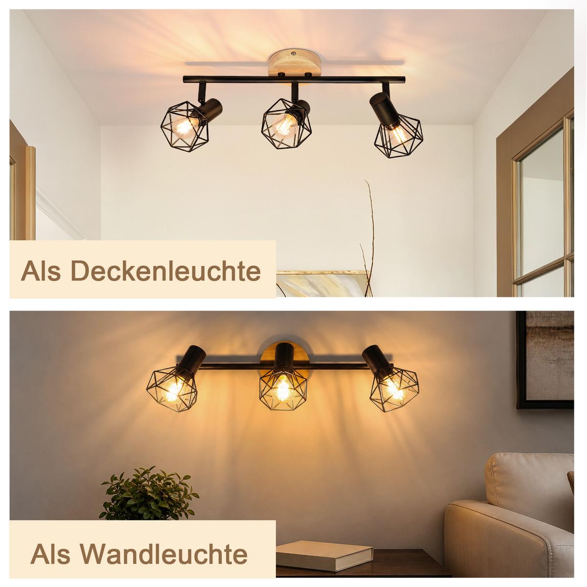 DECKENSTRAHLER Helyvith 42.5/9.2/15.3 cm - Schwarz/Braun, Holz/Metall (42.5/9.2/15.3cm) - ZMH