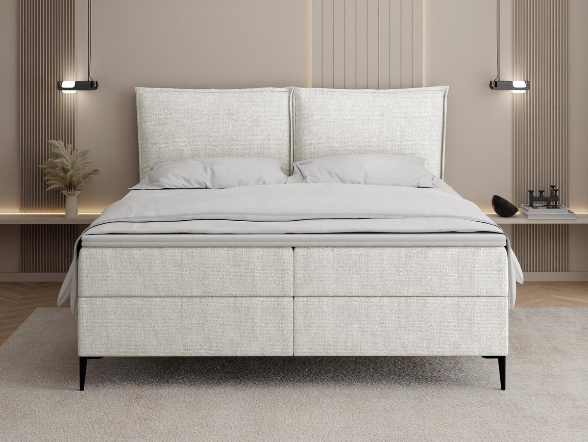 BOXBETT Calio Rise mit Bettkasten, Weiß Chenille 120x200 cm – inkl. H4 Taschenfederkern Matratze & Foam Topper - Schwarz/Weiß, Holz/Holzwerkstoff (120/200cm) - WFL GROUP