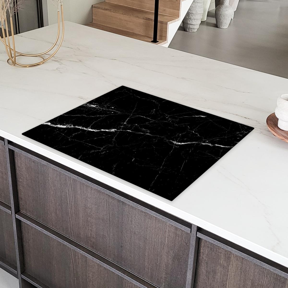 HERDABDECKPLATTE Marmoroptik - Schwarz - Luxus Induktionsmatte 77x59 cm - Grau, Kunststoff (77/59/0.2cm) - MuchoWow