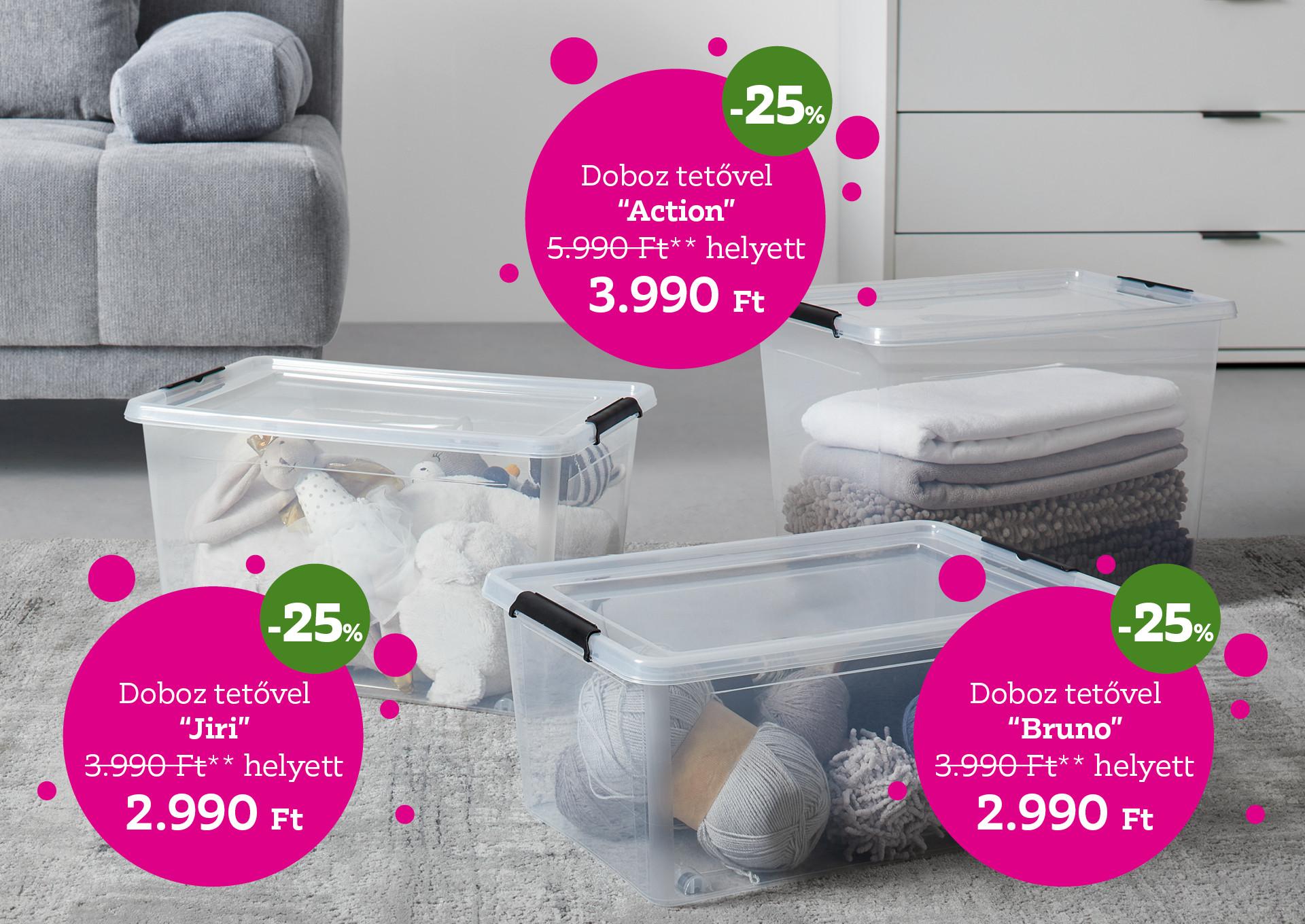 Doboz tetővel ACTION több méretben, 3990 Forinttól helyett 2990 Forinttól, kedvezmény mértéke 25%