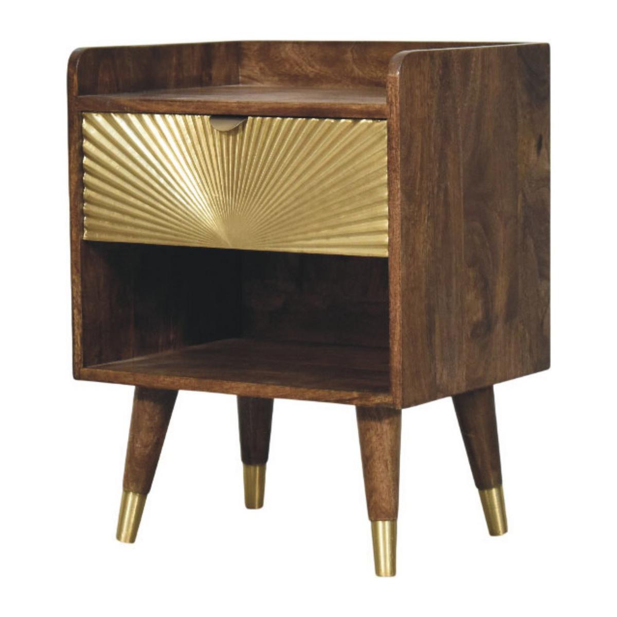 NACHTTISCH Sunburst-Messing-Intarsien - Dunkelbraun/Messingfarben, Holz/Metall (45/58/35cm) - Artisan Furniture