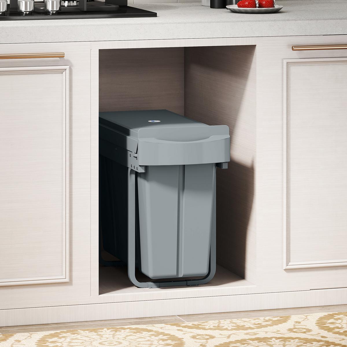 EINBAUMÜLLEIMER Kunststoff Metall Grau - Grau, Kunststoff (26/40.8/52cm) - HOMCOM