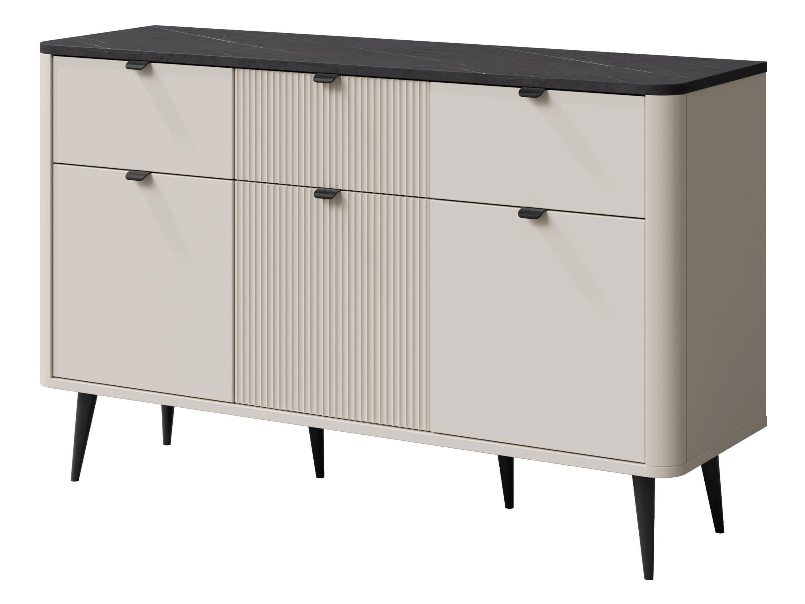 KOMMODE Marly 3S3D RE10 - Kaschmir/Schwarz, Holzwerkstoff/Metall (130/82/40cm) - MIRJAN24