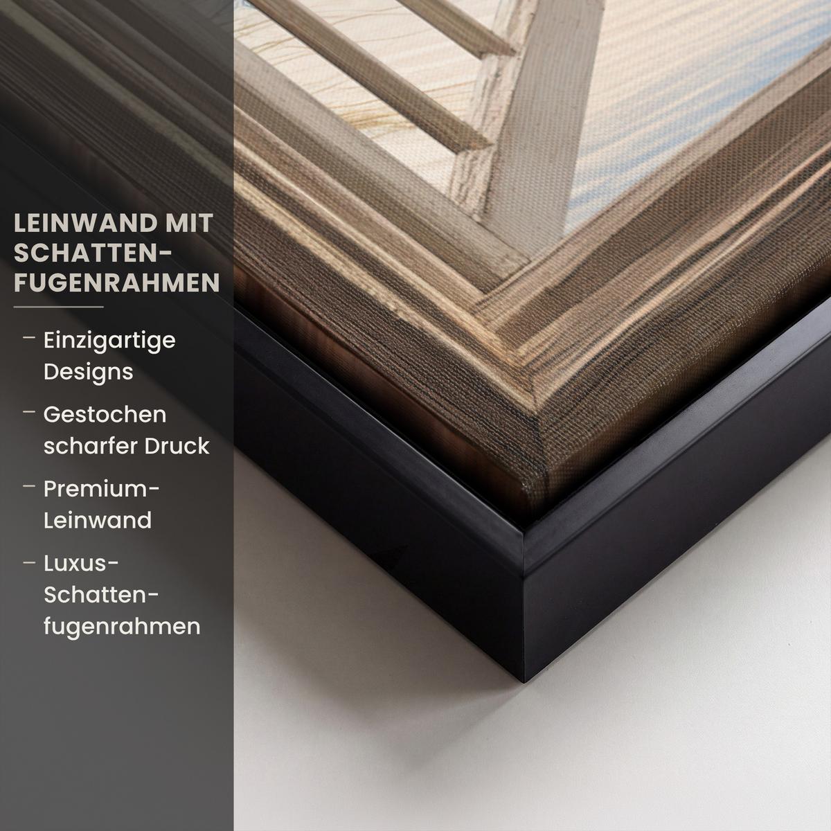 LEINWAND Bilder mit Rahmen - Aussicht - Strand - Fenster - Dünen - Meer - 50x50 - Hellblau, Textil (50/50cm) - MuchoWow