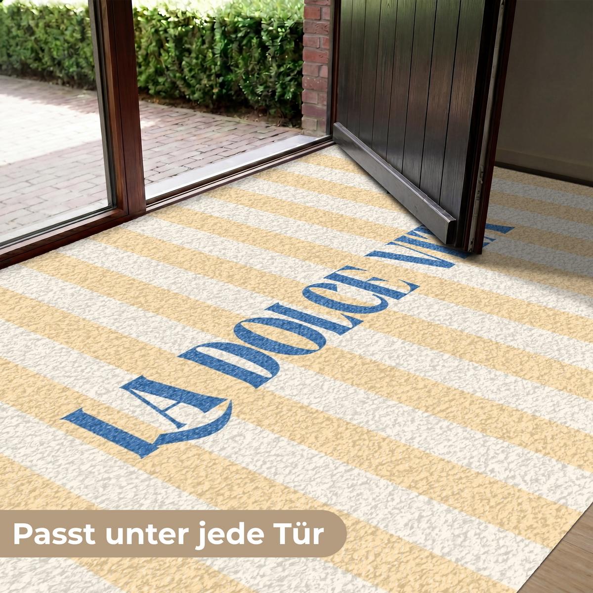 FUSSMATTE Blau – Gelb – Streifen – La Dolce Vita 180x120 cm - Hellgelb, Kunststoff (180/0.4cm) - MuchoWow