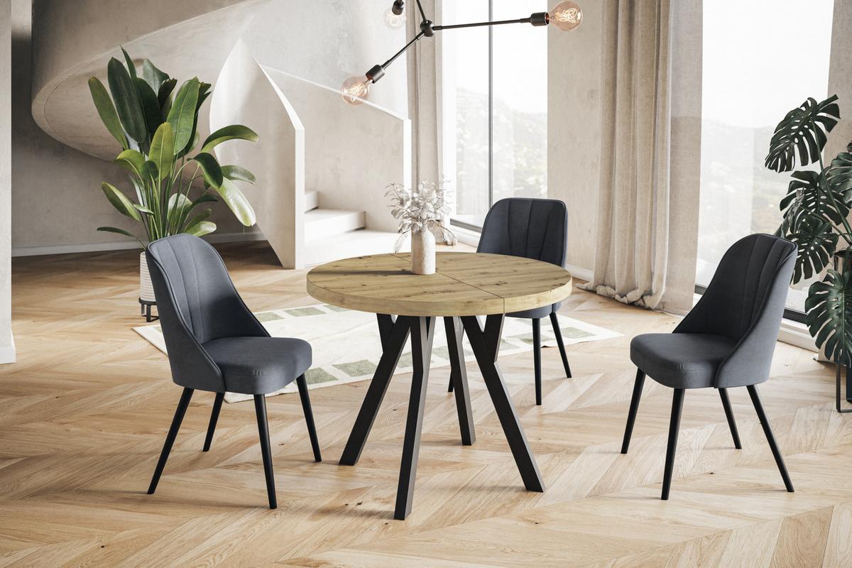 RUNDER Esstisch ausziehbar – Moderner Wohnzimmertisch und Küchentisch – Tisch mit Stabile Konstruktion, Durchmesser 100 cm - 200 cm - Farbe Artisan - Hellbraun/Schwarz, Holzwerkstoff (100/100/77cm) - Alpi-Möbel