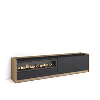 LOWBOARD, Schwarz Eiche, Elektrokamin, 207/37/50cm - Schwarz, Holzwerkstoff (207/50/37cm) - Skraut Home