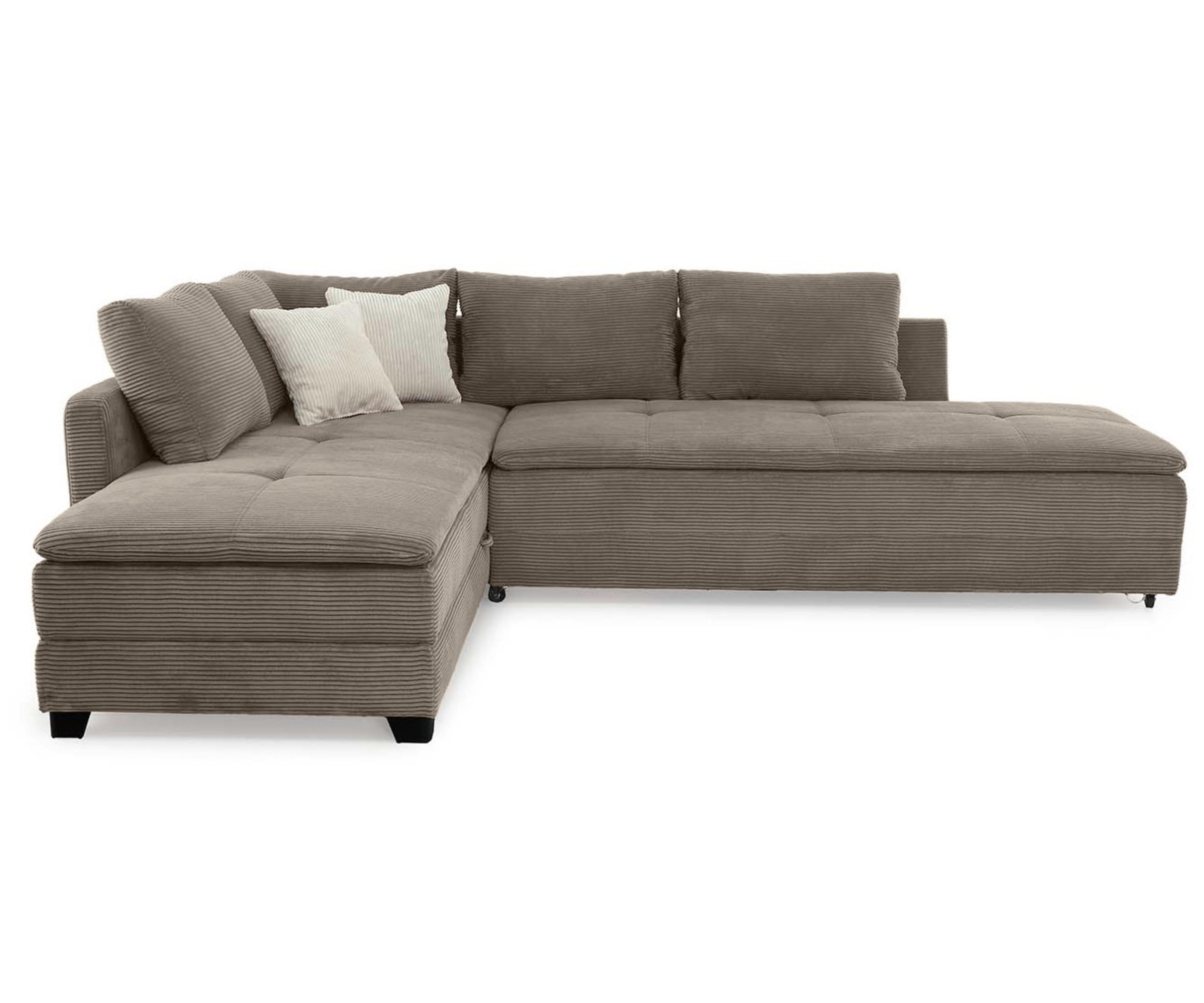 ECKSOFA-DAUERSCHLÄFER Doppelbett Boxspring Federkern Topper, seitenverkehrt montierbar B306/T223/H95 cm, Cord Braun Taupe / 15162 - Schwarz/Braun, Kunststoff/Textil (306/223cm) - luma-home