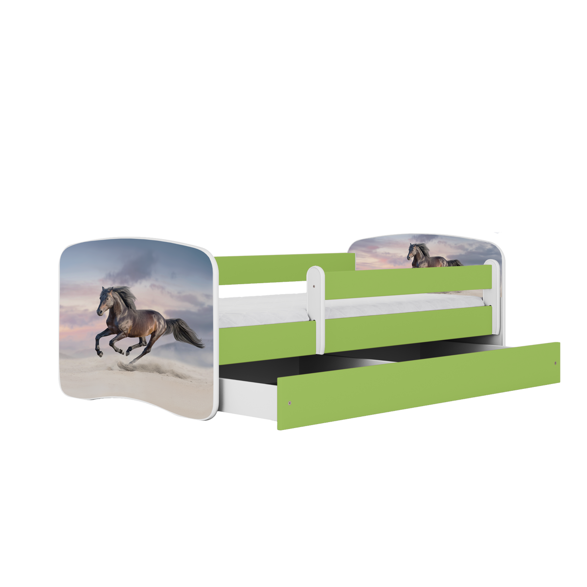 KINDERBETT Pferd im Galopp mit Schublade und Matratze 180/80 - Grün, Holzwerkstoff (80/180cm) - RAUMHIRSCH FURNITURE