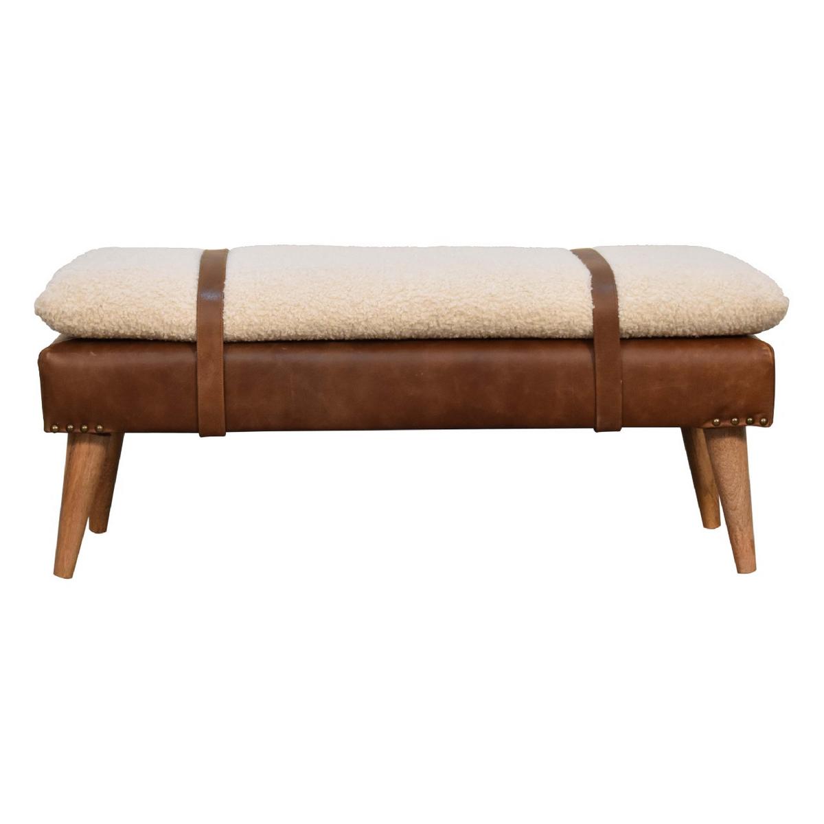 SITZBANK Bouclé-Leder Gepolstert, Nordische Beine Beige und Braun - Messingfarben/Braun, Holz/Metall (90/40/35cm) - Artisan Furniture