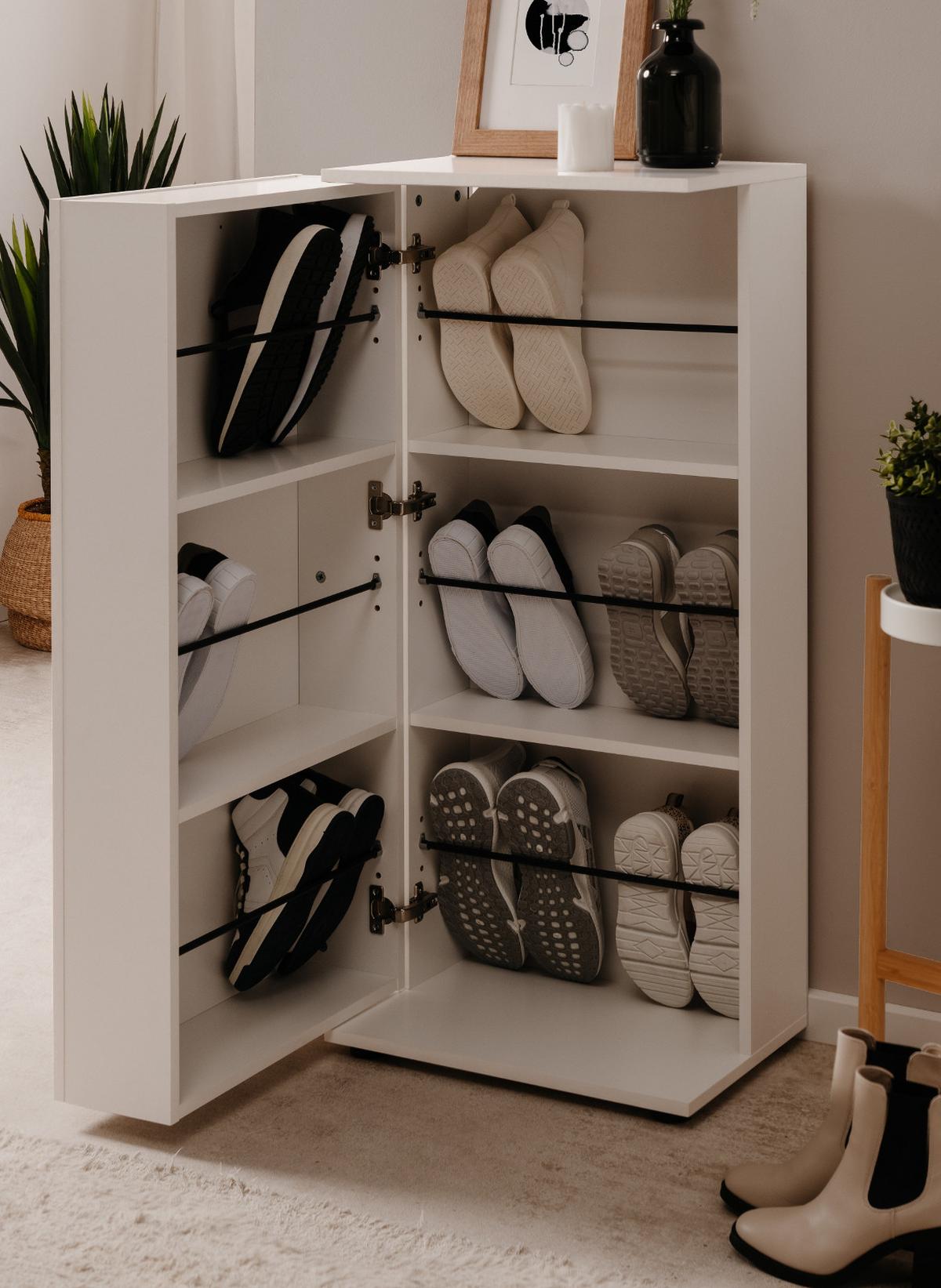 SCHUHSCHRANK weiß 50 cm, Schuhkommode aufklappbar für 12 Paar Schuhe - Silberfarben/Schwarz, Holzwerkstoff/Kunststoff (50/110/34cm) - Furn.Design
