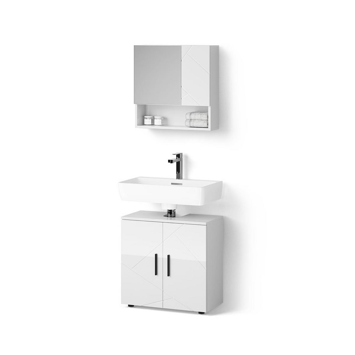 BADMÖBEL-SET Ronco Weiß Hochglanz 2 Teile, Unterschrank 60 cm - Weiß Hochglanz, Holzwerkstoff (60/81/30cm) - Livinity®