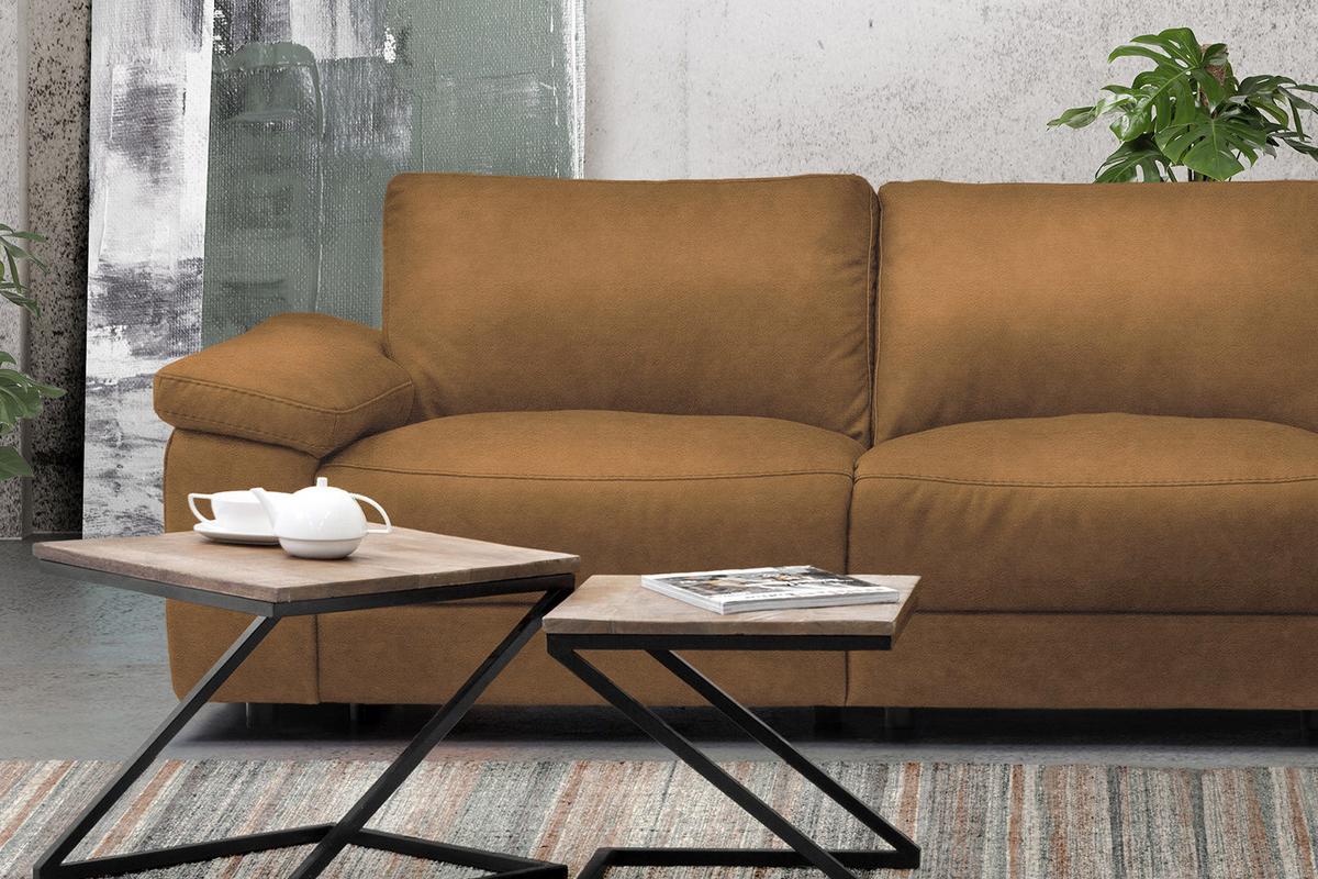 ECKSOFA XL MOTORISCHER RELAXFUNKTION LOLA Orange Webstoff Relaxfunktion - Cognac/Schwarz, Textil (304/178cm) - KAWOLA
