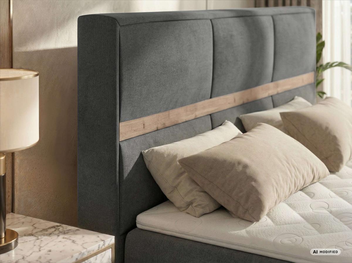BOXSPRINGBETT ORVO KING 140/200 - Dunkelgrau Velvet - Topper Visco - H3 - Dunkelgrau/Schwarz, Kunststoff/Textil (140/200cm) - MKS