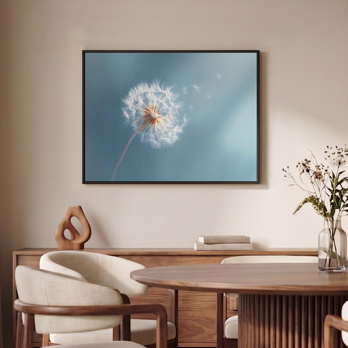 LEINWAND Bilder mit Rahmen - Löwenzahn - Wind - Blau - 80x60 - Blaugrau, Textil (80/60cm) - MuchoWow