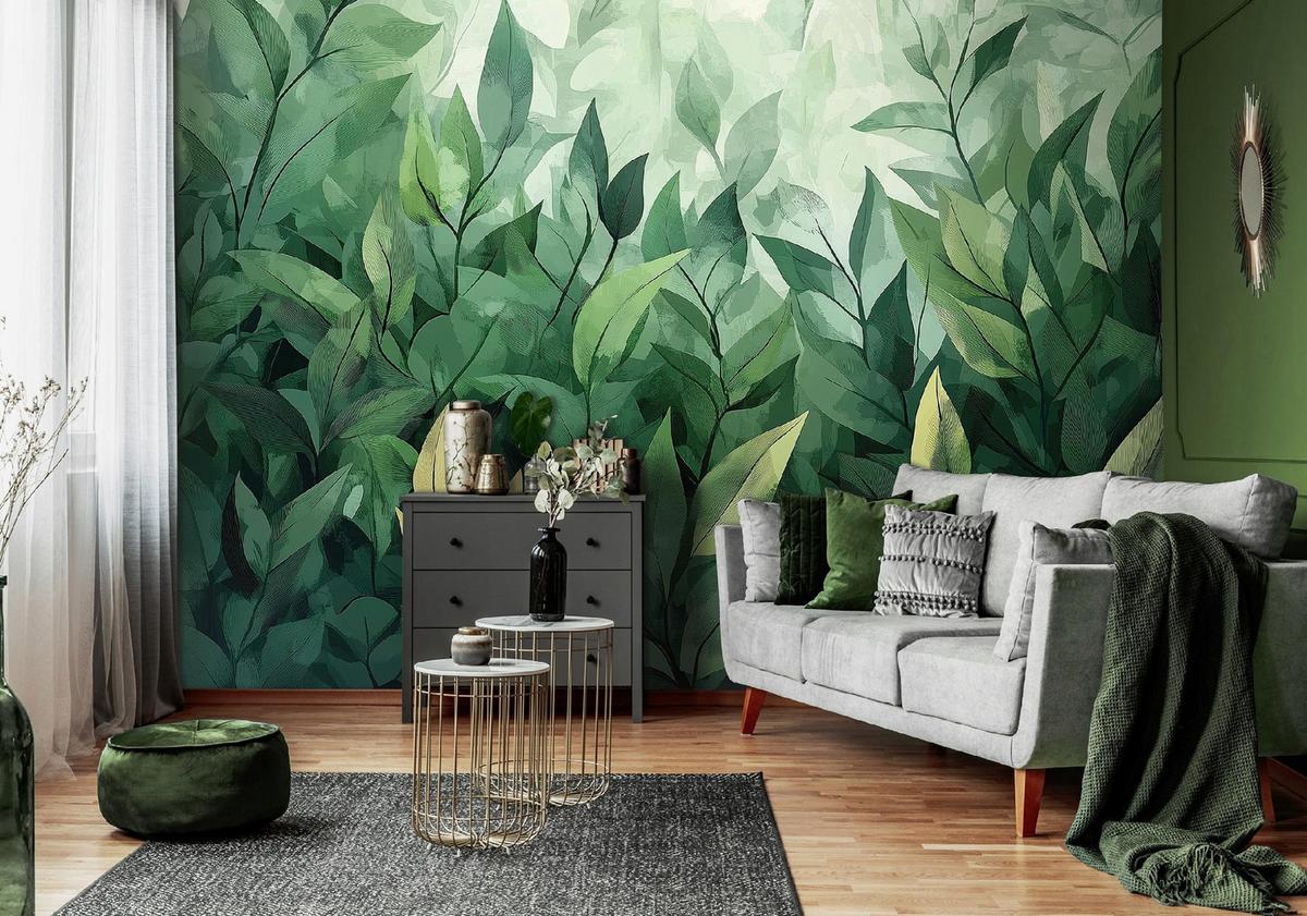 FOTOTAPETE Blätter Nature Wohnzimmer Vliestapete 300x210 - Grün, Papier (300/210cm) - Wallarena