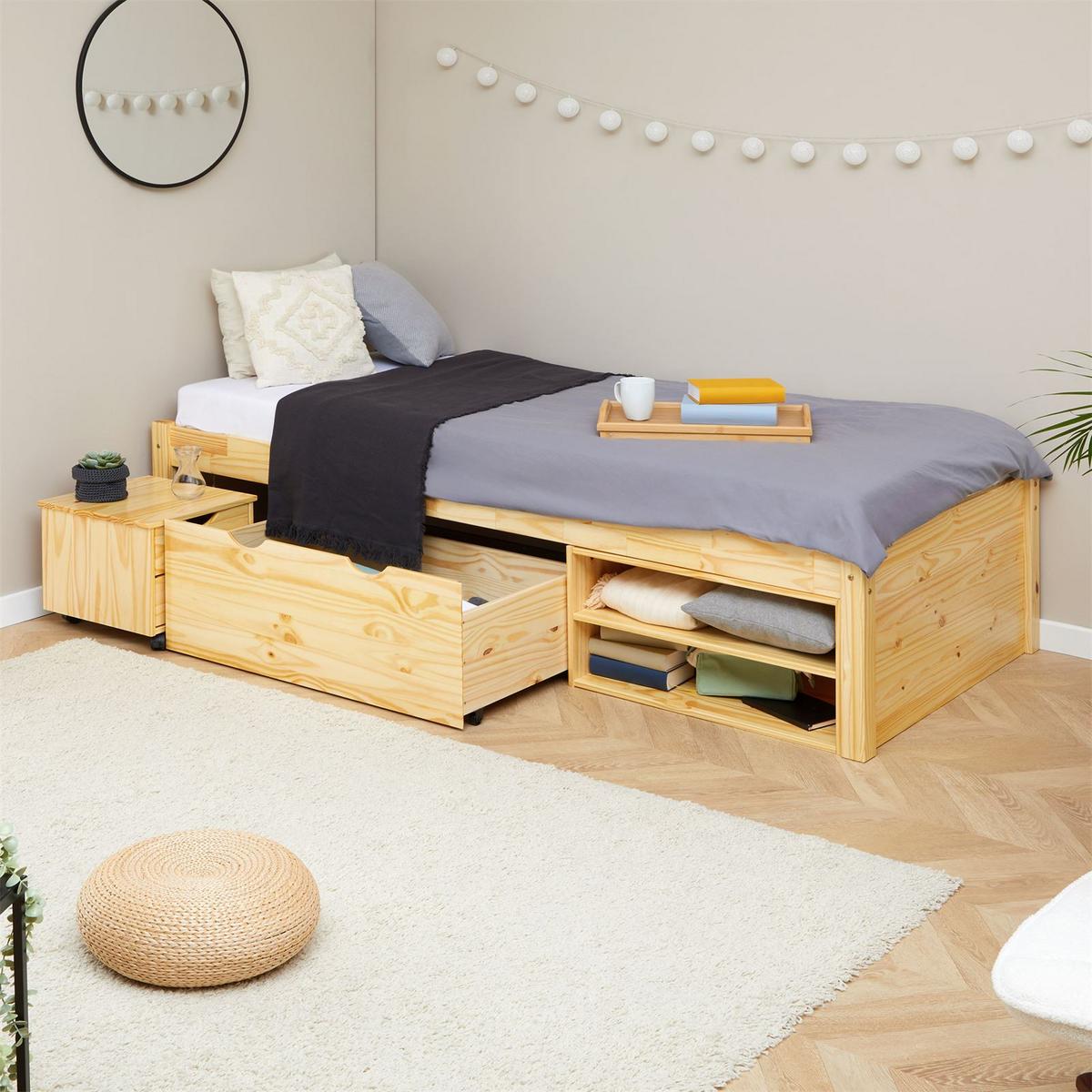 SCHUBLADENBETT SABRINA 90x190 cm natur - Naturfarben, Holz (90/190cm) - IDIMEX