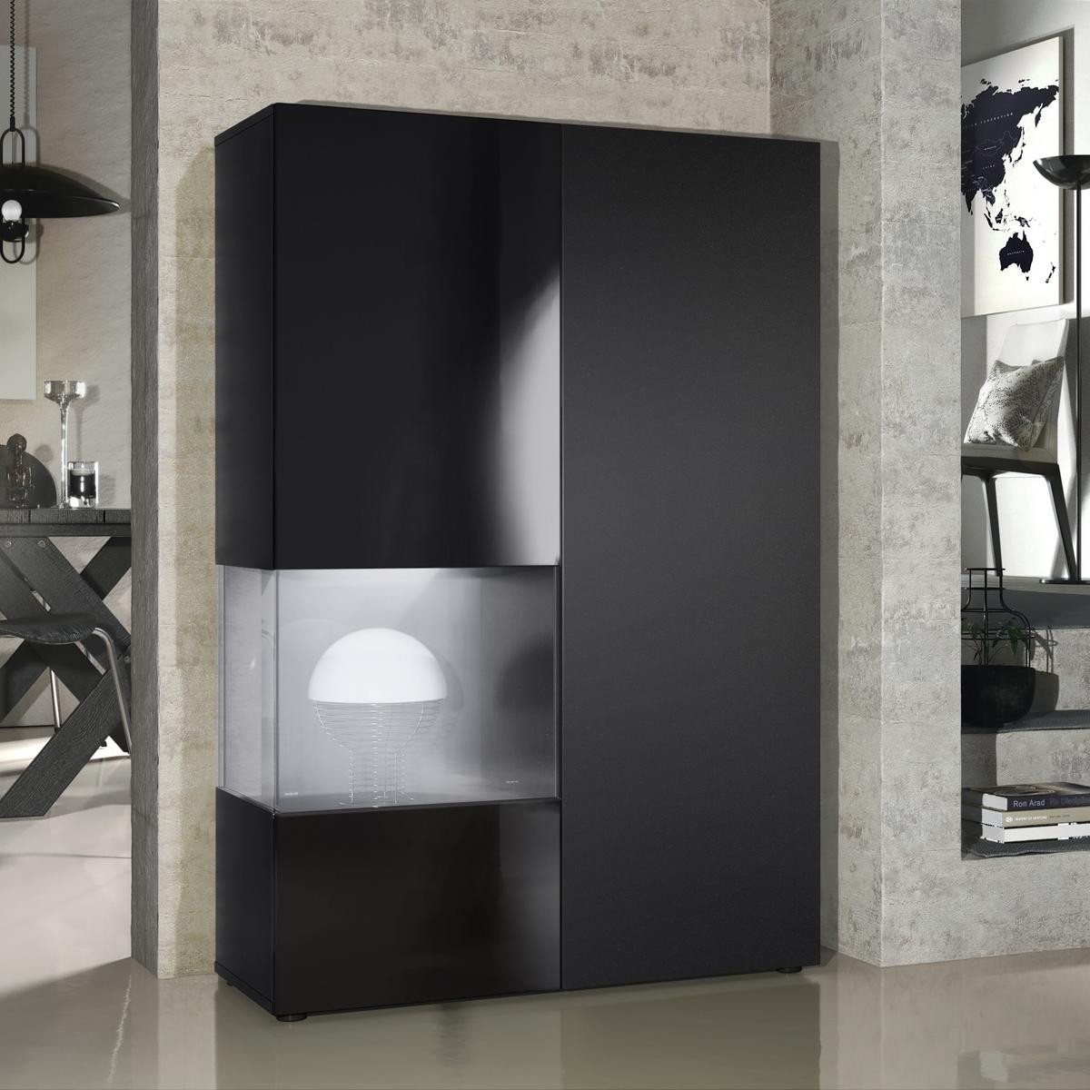 VITRINE Morena Tür und Einsatz in Schwarz Matt - Schwarz, Holzwerkstoff (91.5/136.5/37cm) - Vladon