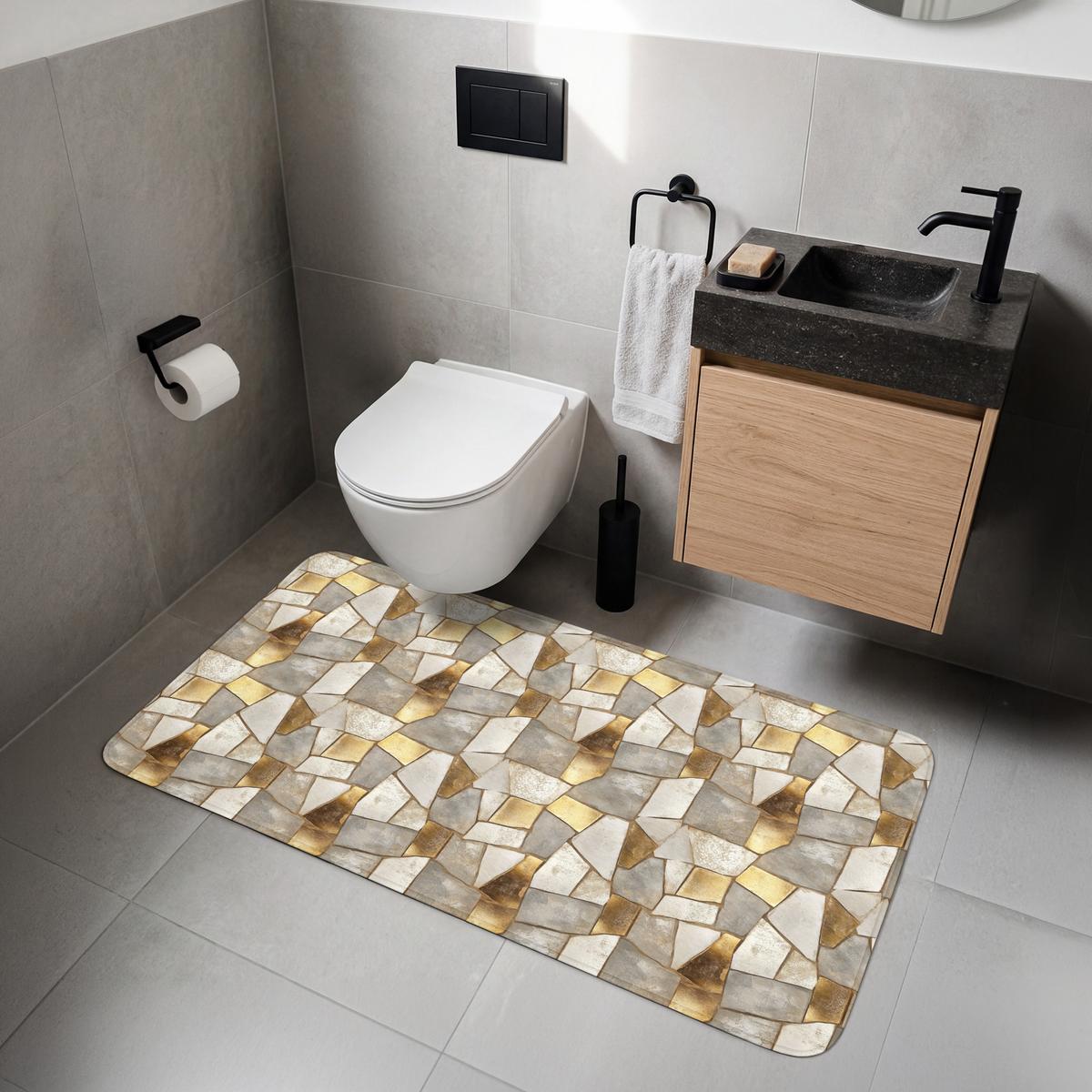 WC-VORLEGER Mosaik - Marmor - Gold WC Teppich 120x60 cm - Champagner, Textil (120/1cm) - OnlyWow